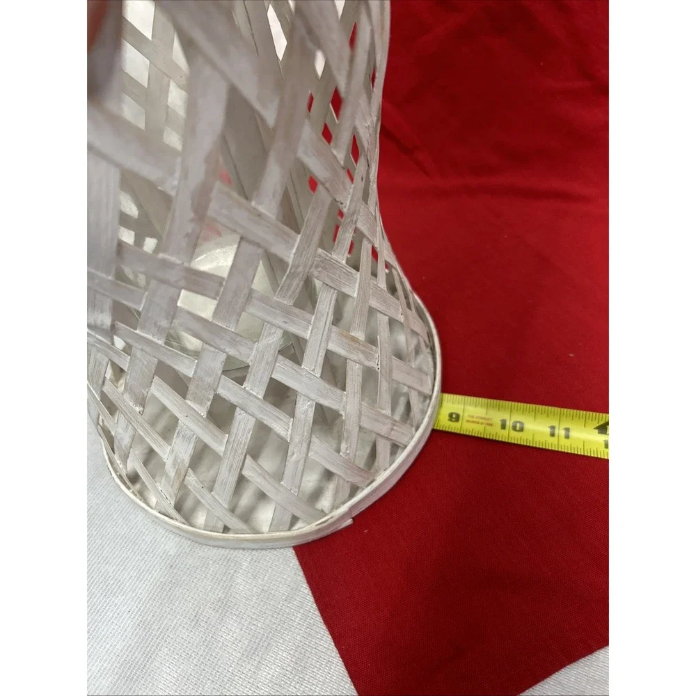 Large Whitewashed Rattan Hurricane Lantern Unique Boho Indoor Or Outdoor Decor